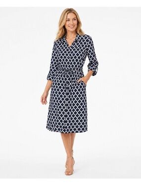 J. McLaughlin trellis printer belted shirt dress size M